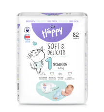 Scutece Happy Soft&Delicate, Newborn, 2-5 kg, 82 buc