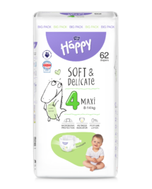 Scutece Happy Soft&Delicate Maxi 8-14 kg, 62 buc