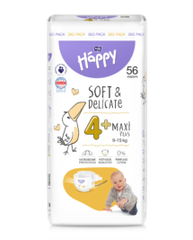 Scutece Happy Maxi Plus, 9-20 kg, 56 buc