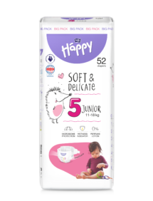 Scutece Happy Soft&Delicate Junior 11-18 kg, 52 buc