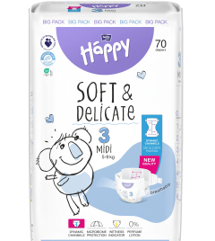 Scutece Happy Soft&Delicate Midi 5-9 kg, 70 buc