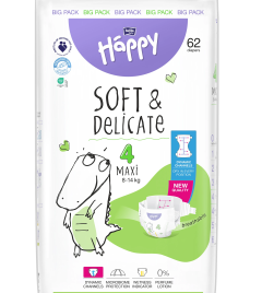 Scutece Happy Soft&Delicate Maxi 8-14 kg, 62 buc
