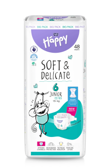 Scutece Happy Soft&Delicate Junior Extra 15+ kg, 48 buc